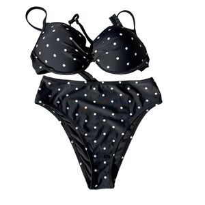 Relleciga Women’s 2 Piece Bikini Black/White Polka Dots Size XL Top/Med Bottoms 